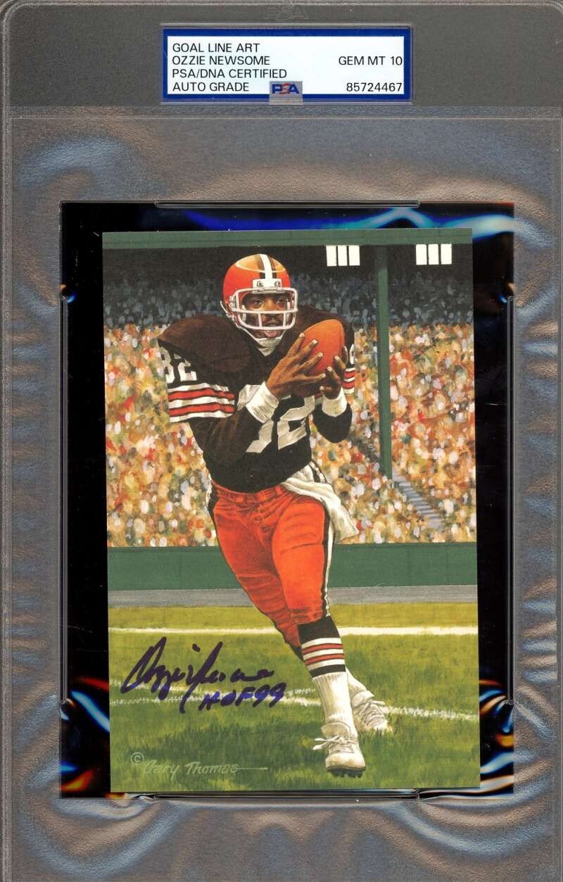 Ozzie Newsome Gem Mint 10 PSA DNA Signed Goal Line Art Card Autograph HOF 99
