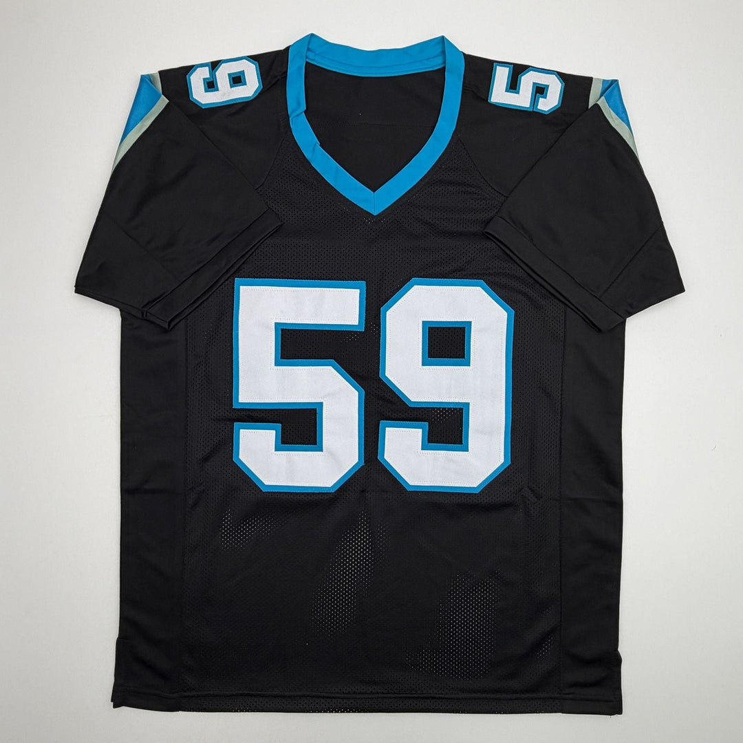 Autographed/Signed Luke Kuechly HOF Carolina Black Jersey Beckett BAS COA