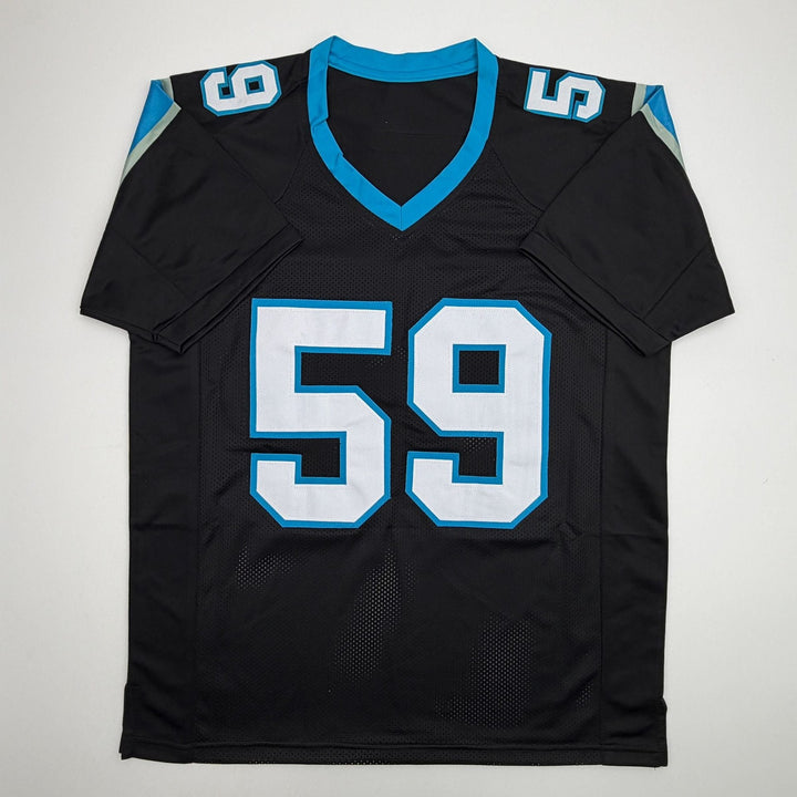 Autographed/Signed Luke Kuechly HOF Carolina Black Jersey Beckett BAS COA
