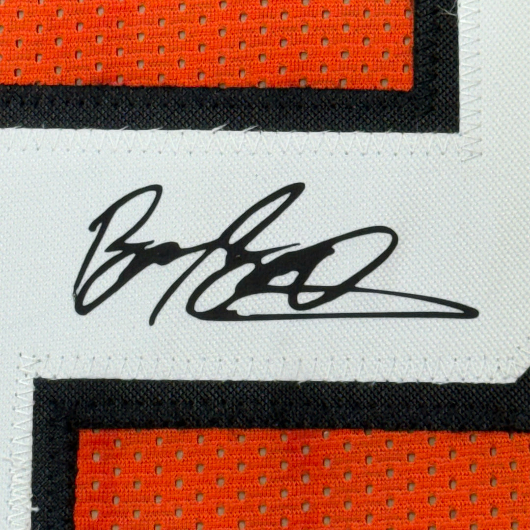 Framed Facsimile Autographed Barry Sanders 33x42 Orange Reprint Laser Jersey