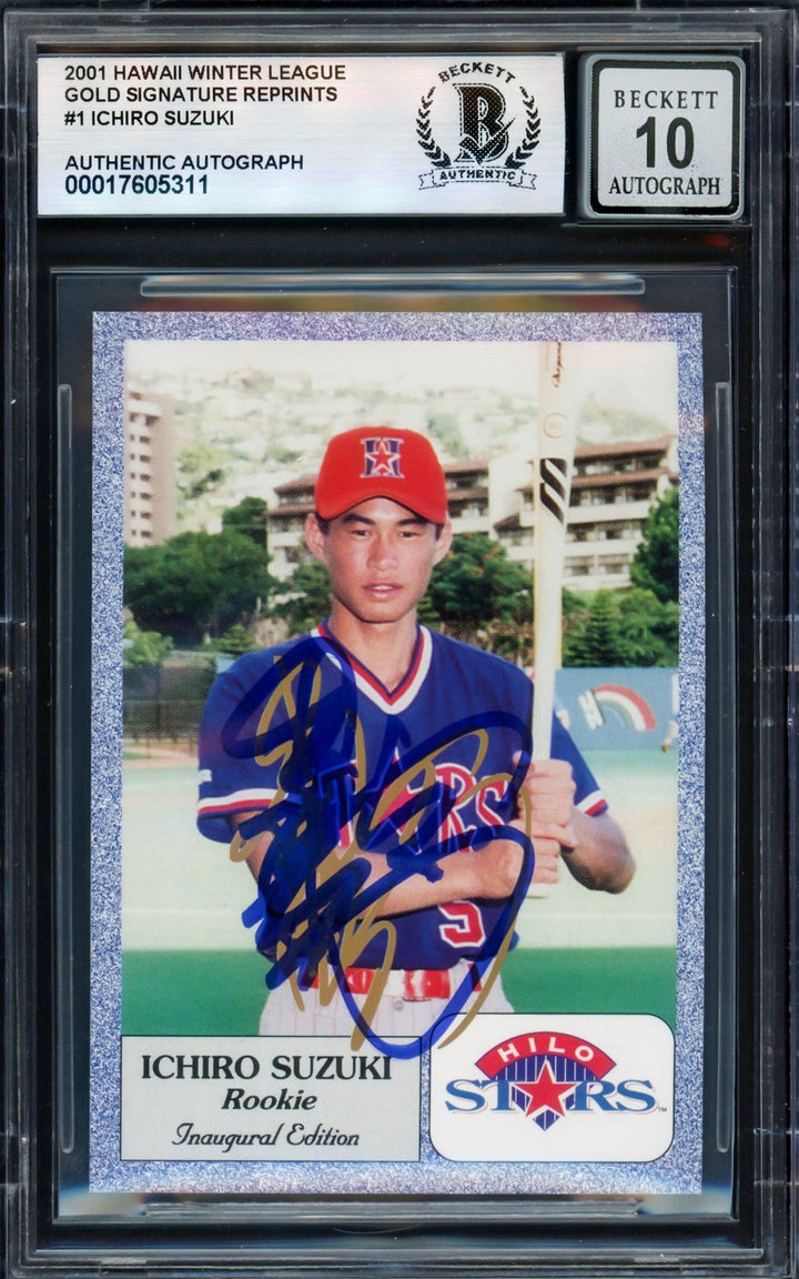 Ichiro Suzuki Auto 01 1993 Hilo Stars Gold Reproduction Card 1 Sig 10 Kanji BAS