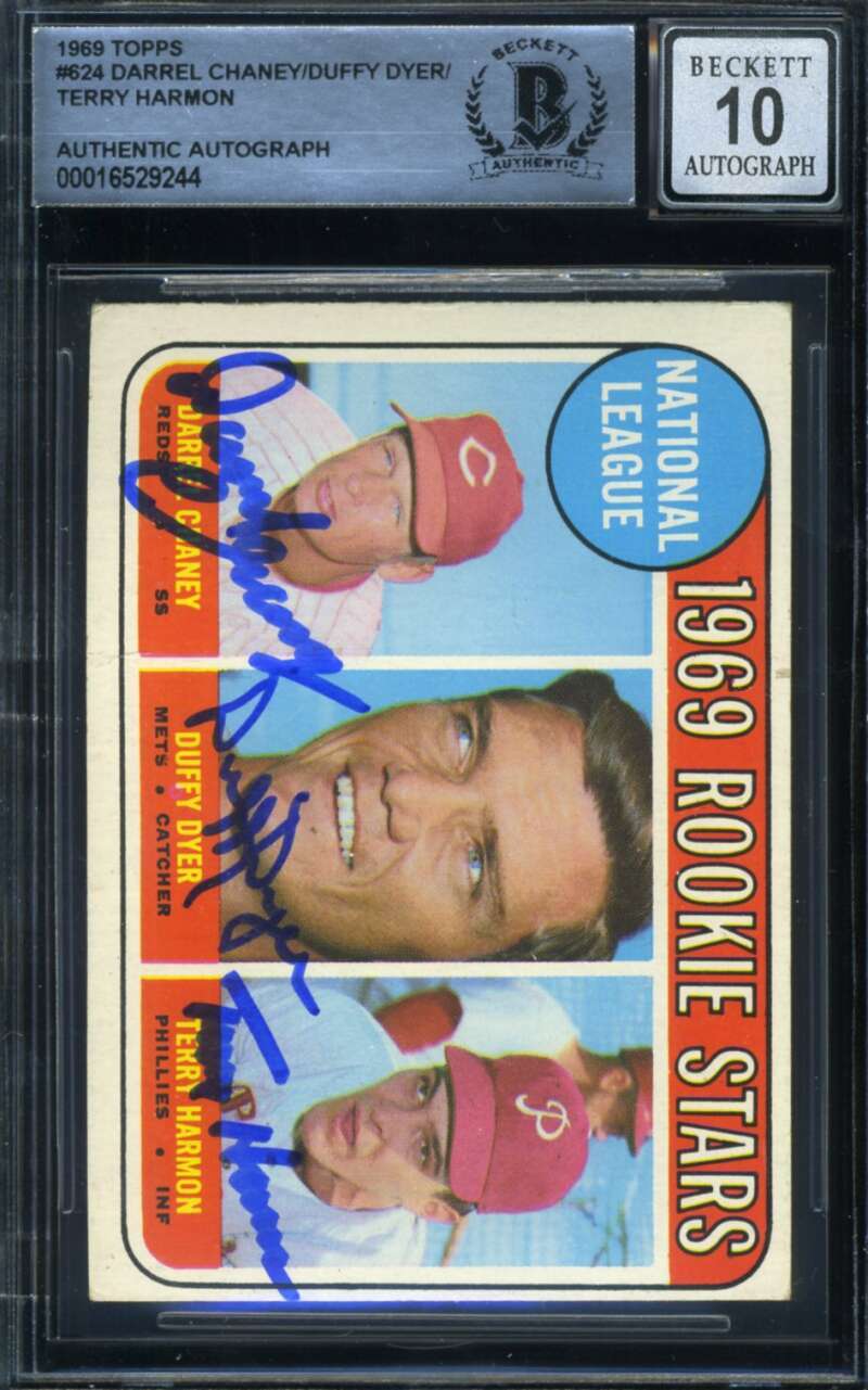 Chaney Dyer Harmon Gem Mint 10 Beckett BAS Signed 1969 Topps Rookie Stars Auto