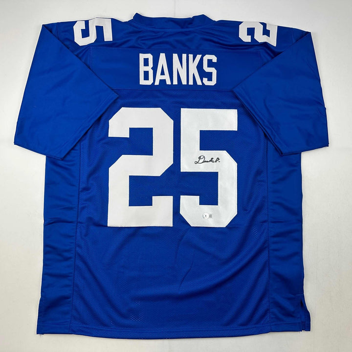 Autographed/Signed Deonte Banks New York Blue Jersey Beckett BAS COA