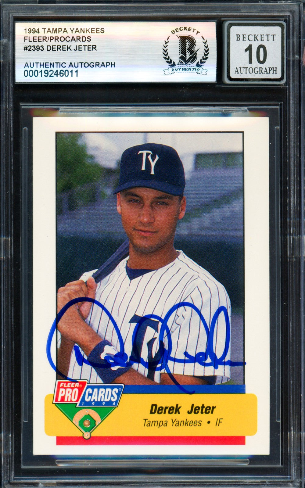 Derek Jeter Signed 1994 Fleer ProCards RC #2393 Yankees Auto GM 10 Beckett
