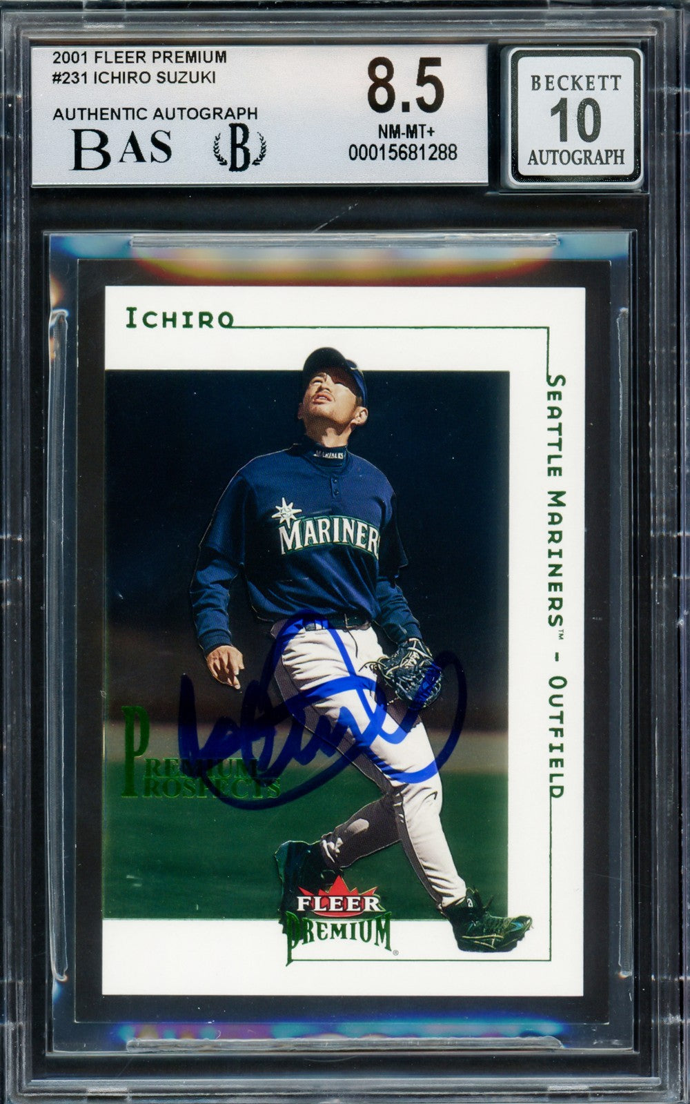 Ichiro Suzuki Signed 2001 Fleer Premium RC 231 BGS 8.5 Sig 10 #513/1999 Beckett