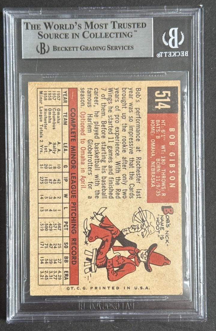 1959 Topps Bob Gibson #514 Rookie Signed Stat HOF Cy 9x All Star 251 Auto  BAS