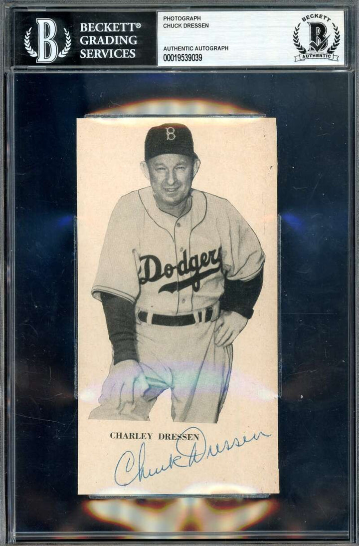 Chuck Dressen Beckett BAS Signed 3x6 Photograph  Dodgers Autograph