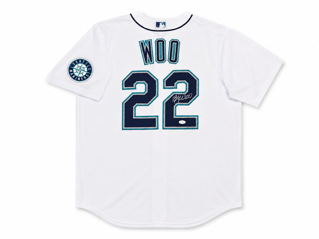 Seattle Mariners Bryan Woo Signed White Nike Jersey Size L JSA Witness