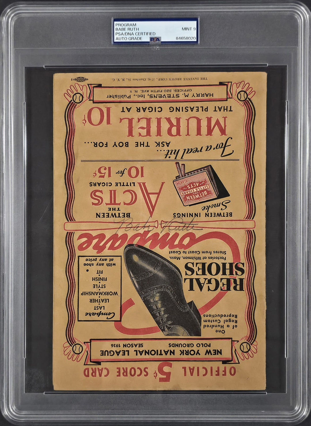 Babe Ruth Signed 1936 Program New York Yankees Auto Mint 9 PSA/DNA