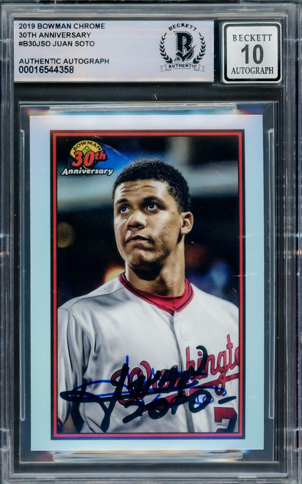 Juan Soto Auto 2019 Bowman Chrome 30th Anniversary Card B30-JSO Sig 10 Beckett