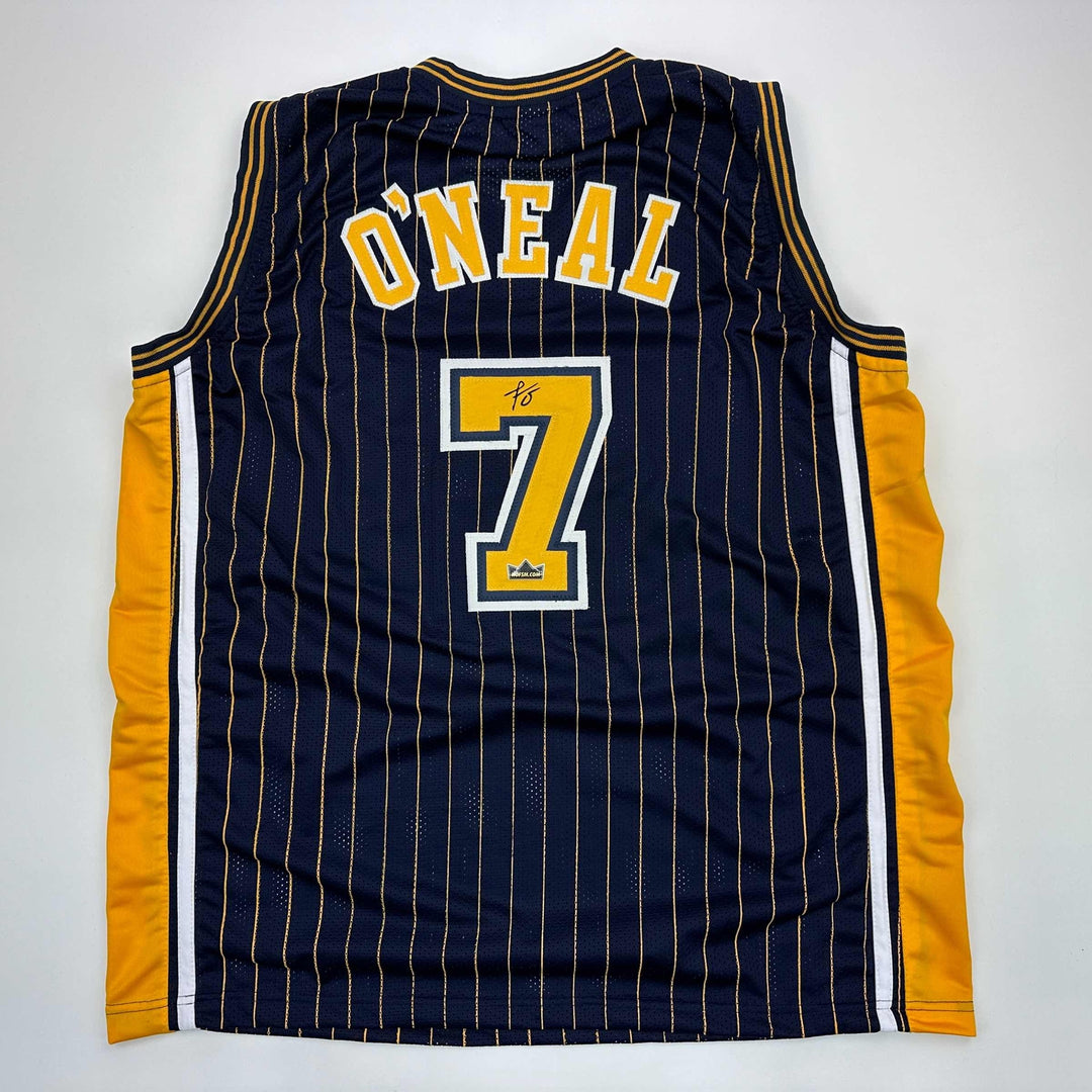 Facsimile Autographed Jermaine O'Neal Indiana Blue Pinstripe Reprint Jersey XL