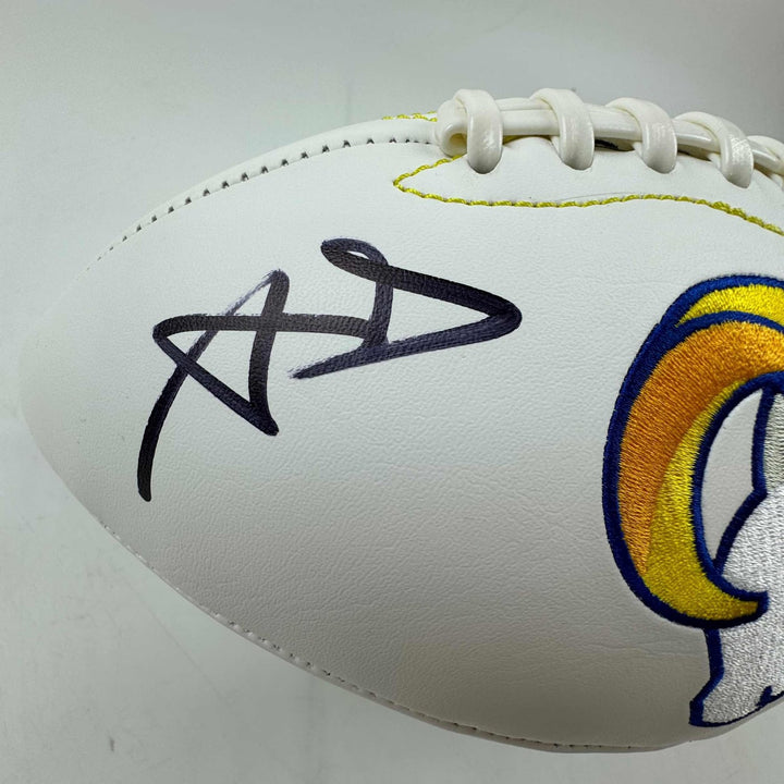 Autographed/Signed Aaron Donald Rams Full Size White Panel Logo BAS COA