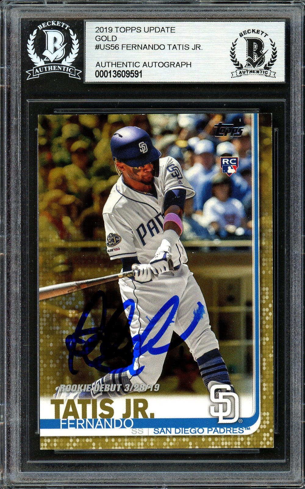 Fernando Tatis Jr. Auto 2019 Topps Update Gold RC US56 #773/2019 Smudge Beckett