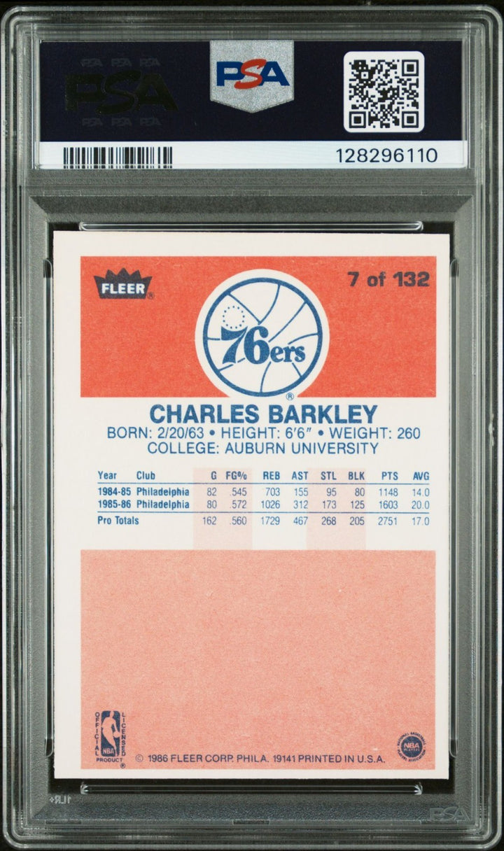 1986 Fleer Basketball #7 Charles Barkley SIGNED PSA AUTO 10 RC Rookie HOF