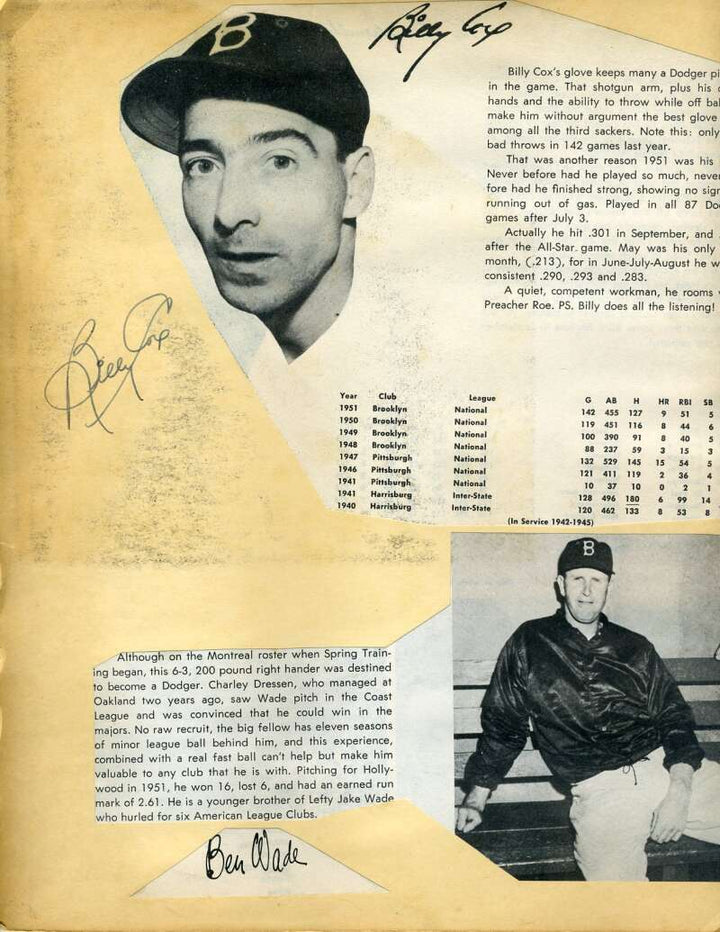 Vin Scully George Shuba Billy Cox Ben Wade JSA Signed Wire Photo On Album Page