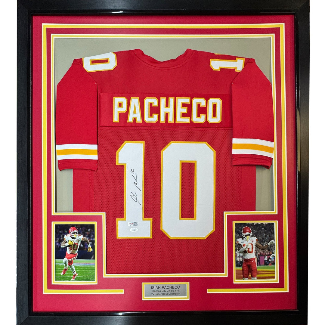 Framed Signed Isiah Pacheco 35x39 Kansas City Red Jersey JSA COA