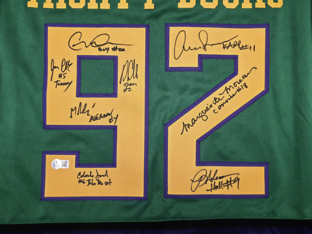 The Mighty Ducks Cast Signed Green Hockey Sweater Jersey 8 Sigs Beckett Witness