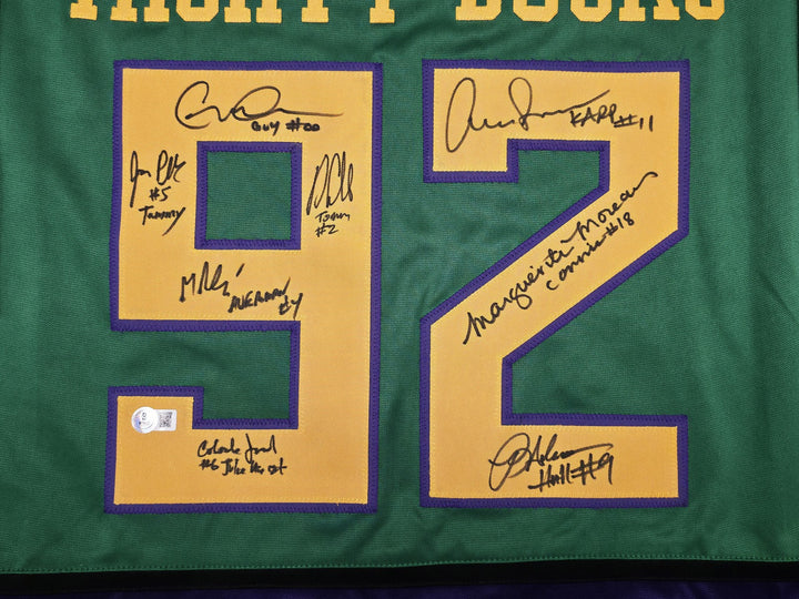 The Mighty Ducks Cast Signed Green Hockey Sweater Jersey 8 Sigs Beckett Witness