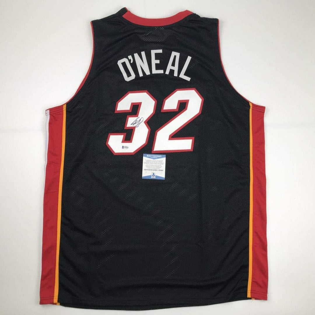 Autographed/Signed SHAQUILLE SHAQ O'NEAL Miami Black Jersey BAS COA Auto