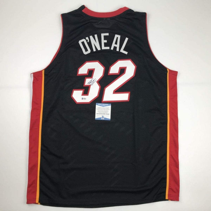 Autographed/Signed SHAQUILLE SHAQ O'NEAL Miami Black Jersey BAS COA Auto