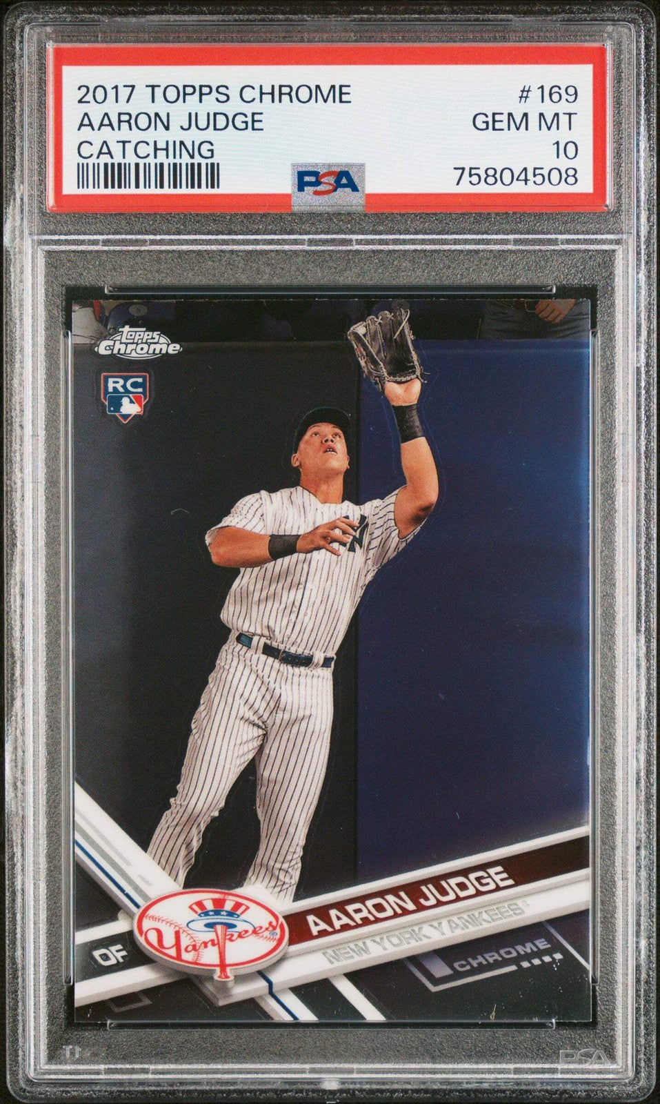 Graded 2017 Topps Chrome Aaron Judge #169 Catching Rookie Baseball Card PSA 10