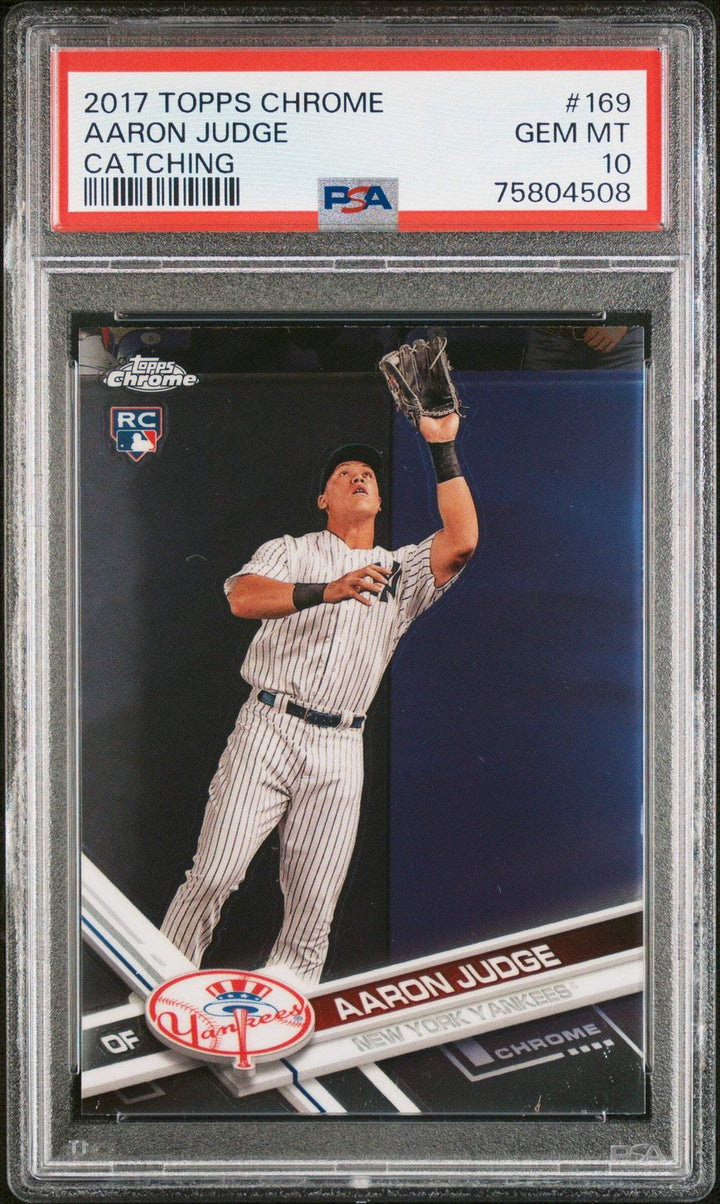 Graded 2017 Topps Chrome Aaron Judge #169 Catching Rookie Baseball Card PSA 10