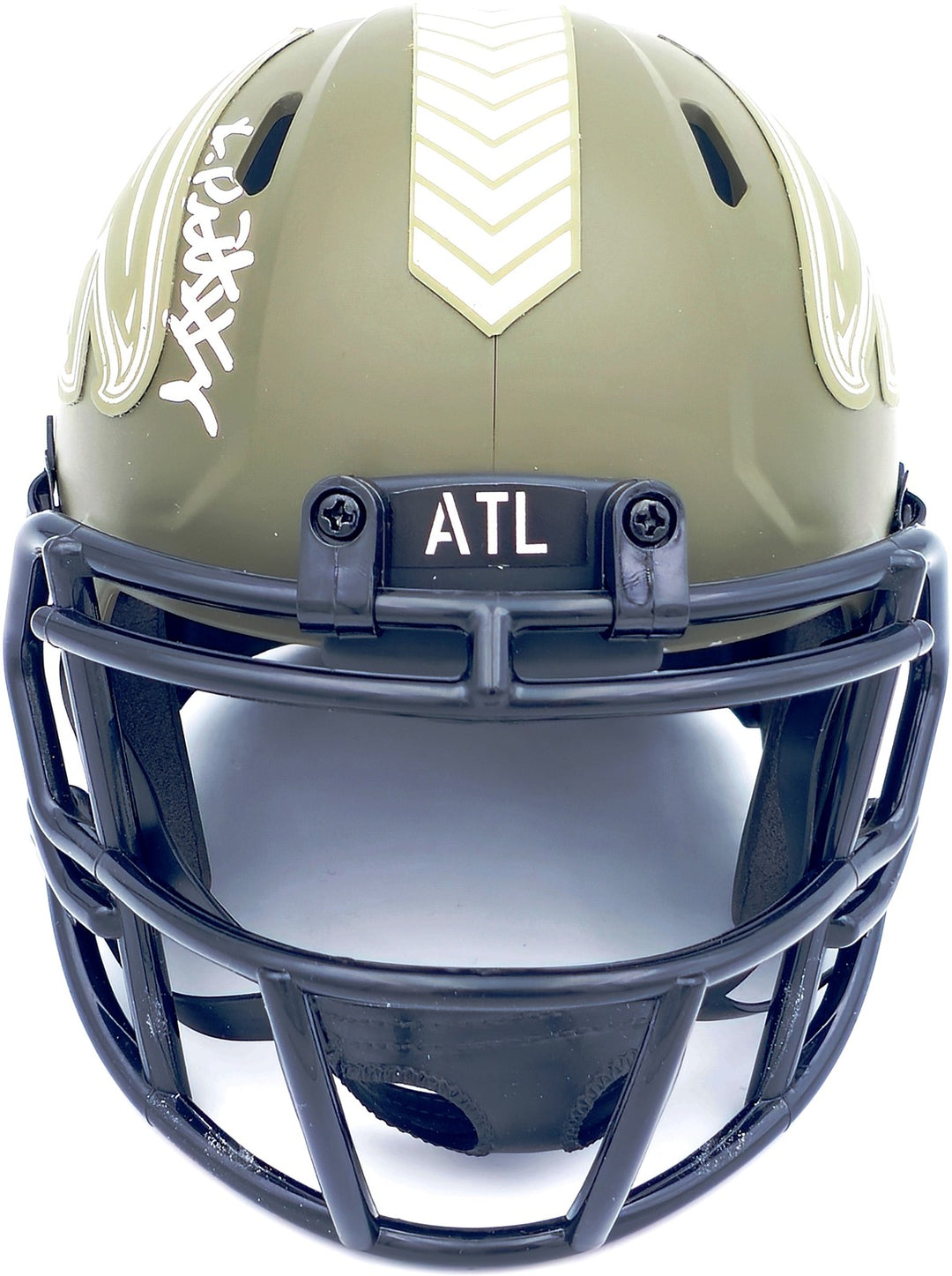 Kyle Pitts Auto Falcons Army Green Salute to Service Speed Mini Helmet Beckett