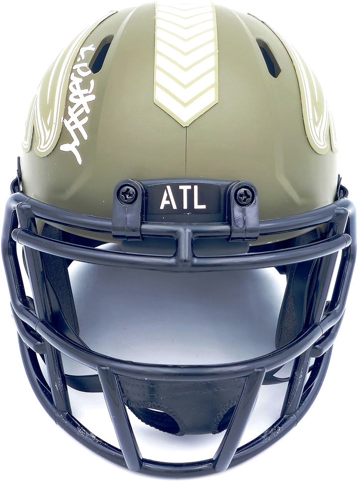 Kyle Pitts Auto Falcons Army Green Salute to Service Speed Mini Helmet Beckett