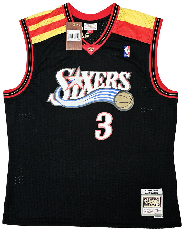 76ers Allen Iverson Auto Black AUTH Mitchell Ness 06 HWC Swingman Jersey L BAS