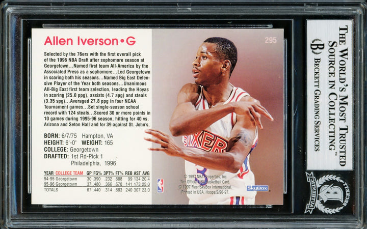 Allen Iverson Signed 1996-97 Hoops RC 295 Philadelphia 76ers Beckett #14134143