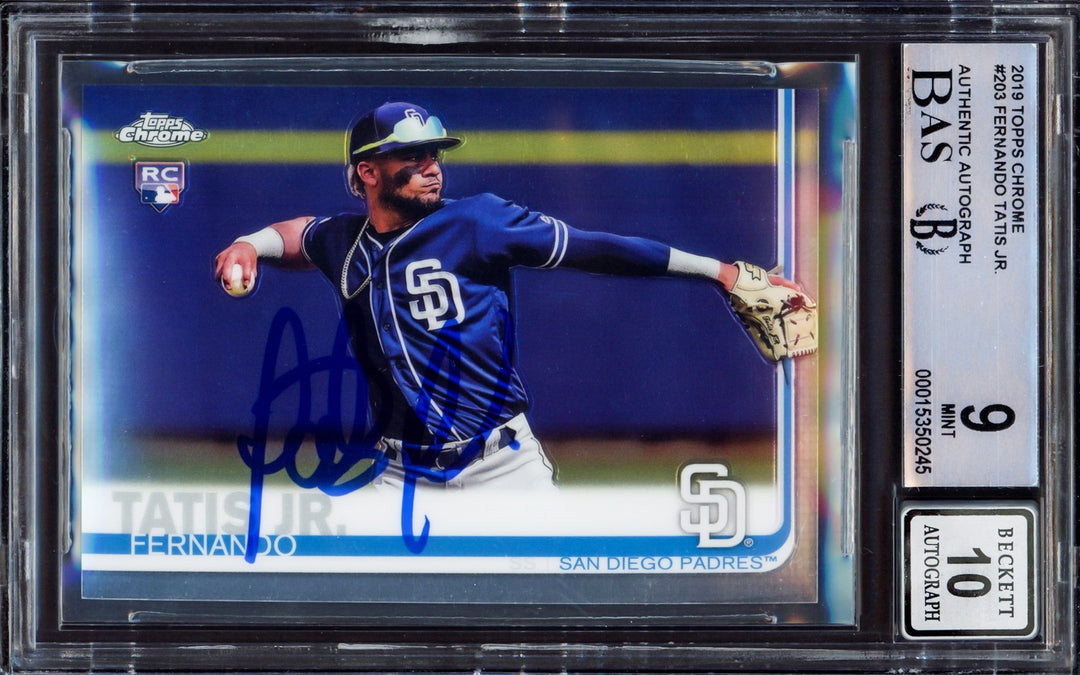 Fernando Tatis Jr. Auto 2019 Topps Chrome RC 203 Padres BGS 9 Auto GM 10 Beckett