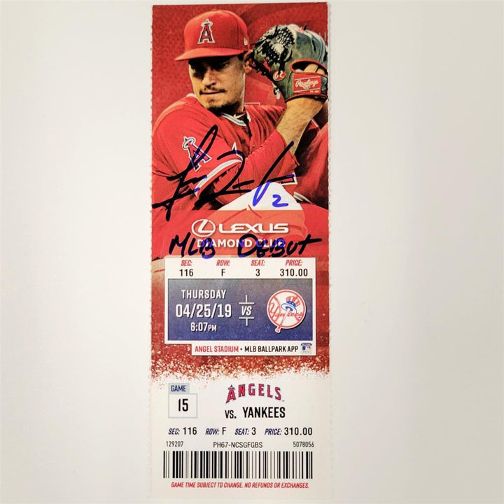 Luis Rengifo signed "MLB Debut" Ticket 4/25/19 Angels / Yankees BAS Beckett Holo