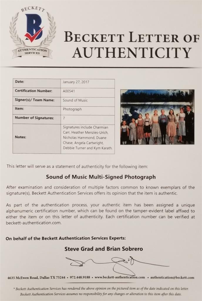 Sound of Music Cast (7) Signed 11x14 Photo Autos Image #3 ~ Beckett BAS COA