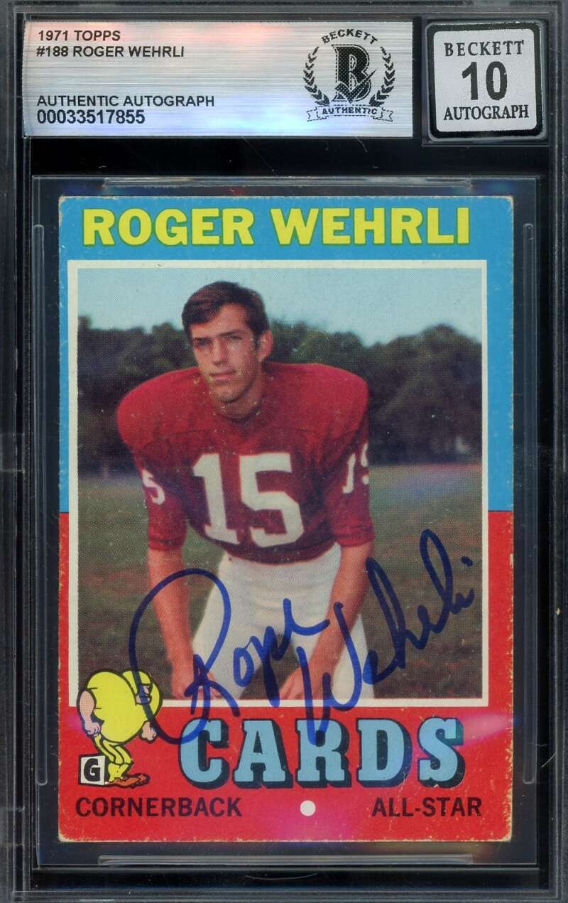 Roger Wehrli Gem Mint 10 Beckett BAS Signed 1971 Topps Rookie Autograph