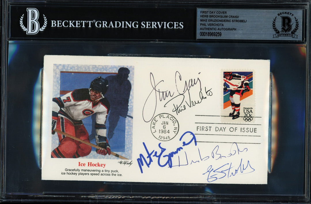 Herb Brooks & Others Signed First Day Cover 1980 Team U.S.A. Beckett
