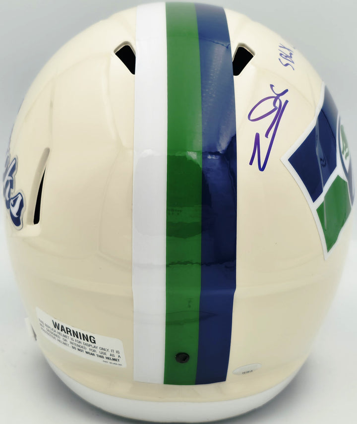 Zach Charbonnet Signed Seahawks Cream Full Size Retro Speed Replica Helmet MCS