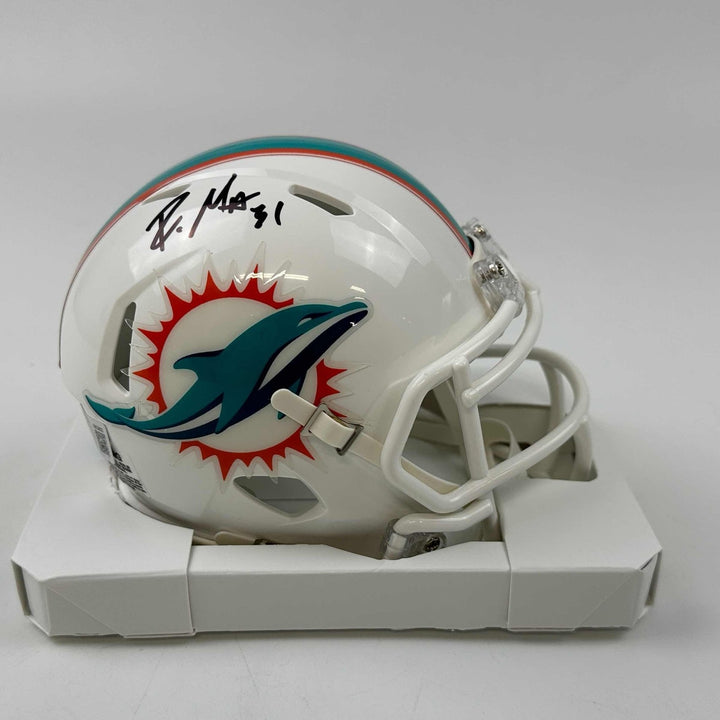 Autographed/Signed Raheem Mostert Dolphins Mini Helmet Beckett BAS COA