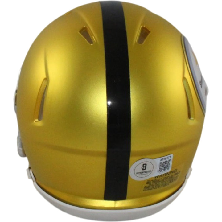 Troy Polamalu Autographed Pittsburgh Steelers Blaze Mini Helmet Beckett 56184