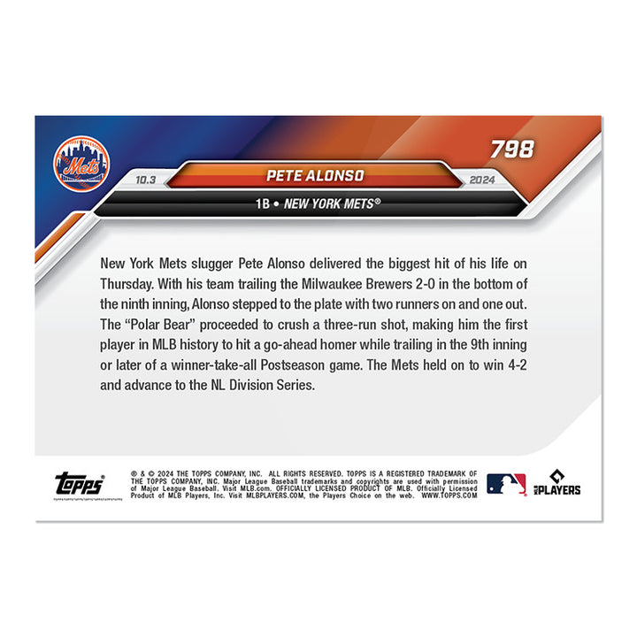 PETE ALONSO HISTORIC HOME-RUN POWERS METS INTO NLDS TOPPS NOW WILDCARD CARD #798