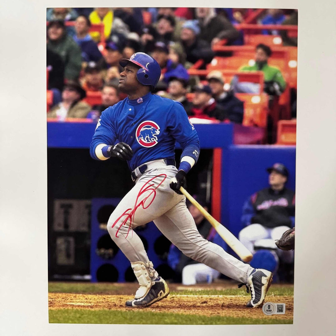 Autographed/Signed Sammy Sosa Chicago Cubs 11x14 Photo Beckett BAS COA