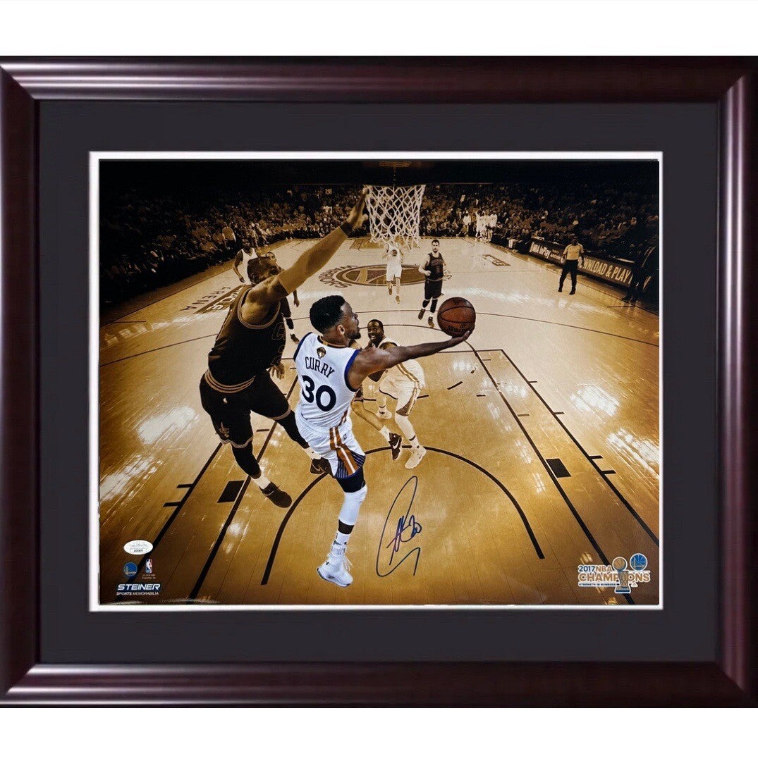 Stephen Curry Signed 16x20 Framed Chrome Photo LeBron 2017 Warriors Auto JSA COA