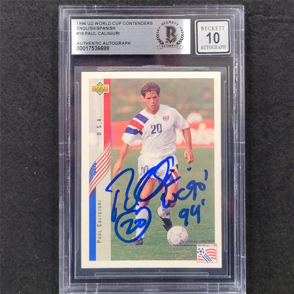 1994 UD World Cup #19 Paul Caligiuri "WC 90, 94" signed card Beckett BAS 10 auto