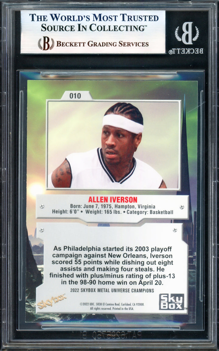 Allen Iverson Signed 2022 Metal Universe Champions Card 10 76ers Beckett Wit