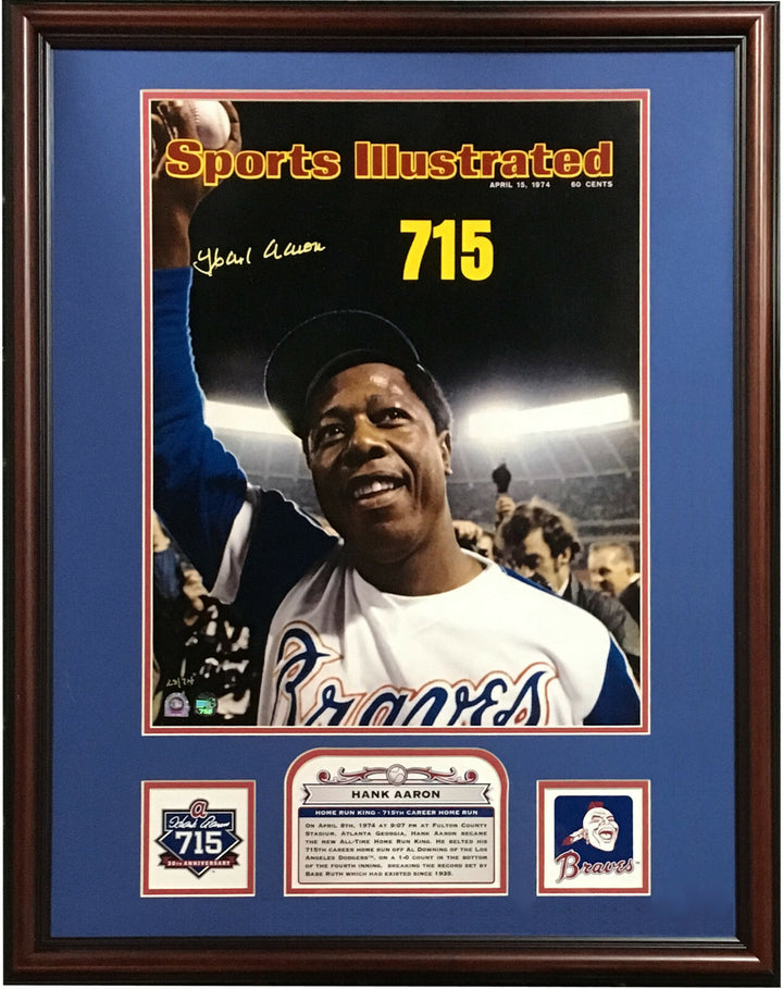 Hank Aaron signed 715 HR S.I Framed Photo Mint Auto Steiner Coa /74 HOF
