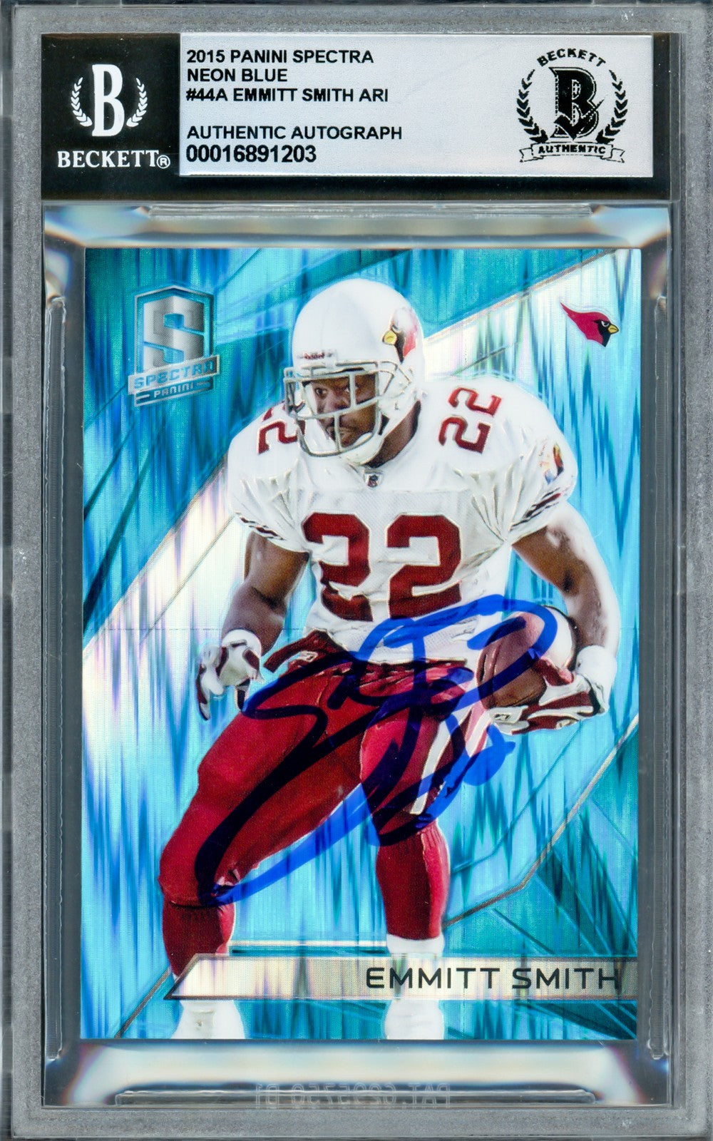 Emmitt Smith Signed 2015 Panini Spectra Neon Blue Card 44A Sig 10 27/49 Beckett
