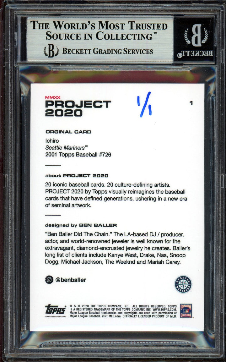 Ichiro Suzuki Signed Topps Project 2020 Ben Baller Card 1 01 ROY #1/1 Beckett