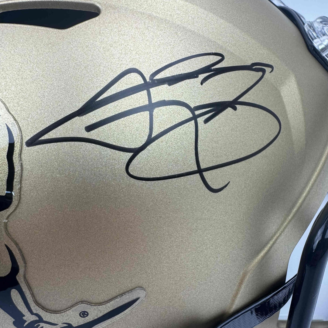 Autographed/Signed Johnny Manziel 2012 Heisman Gold Full Size Helmet Beckett COA