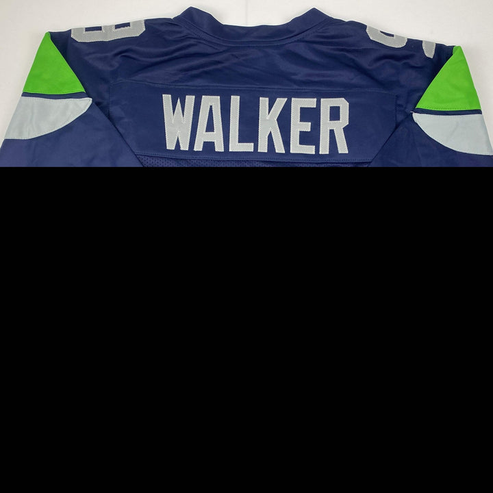 Autographed/Signed Kenneth Walker Seattle Blue Football Jersey Beckett BAS COA