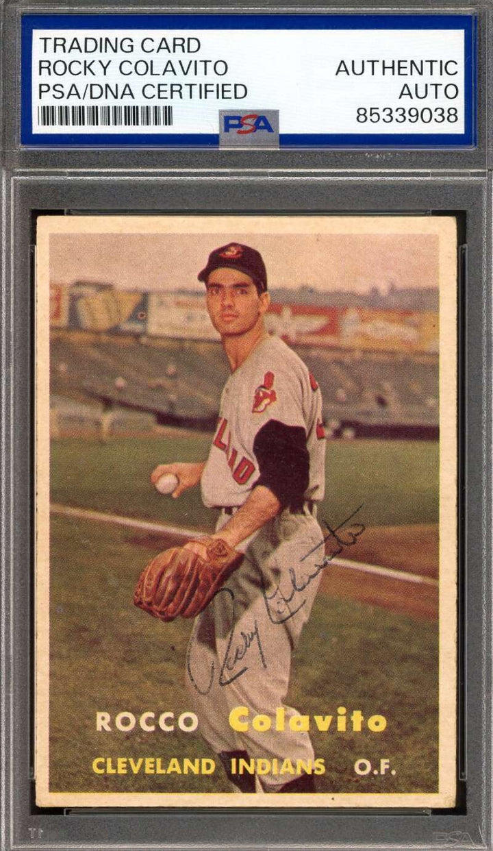 Rocky Colavito PSA DNA Vintage Signed 1957 Topps Rookie Autograph