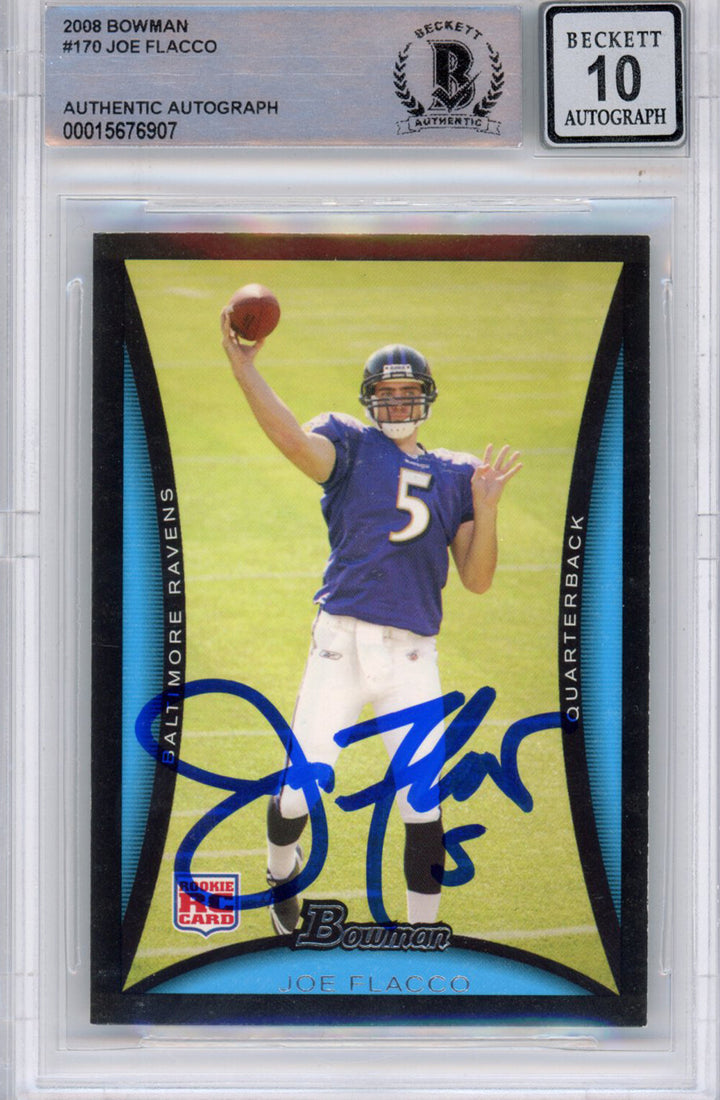 Joe Flacco Autographed  2008 Bowman #170 (Grade 10) Beckett Slabbed 39935